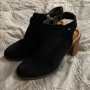 Dr Scholls Black Suede Heeled Mule Boots
